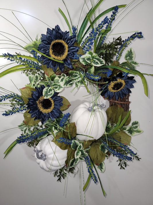 Sunflower and pumpkin grapevine wreath