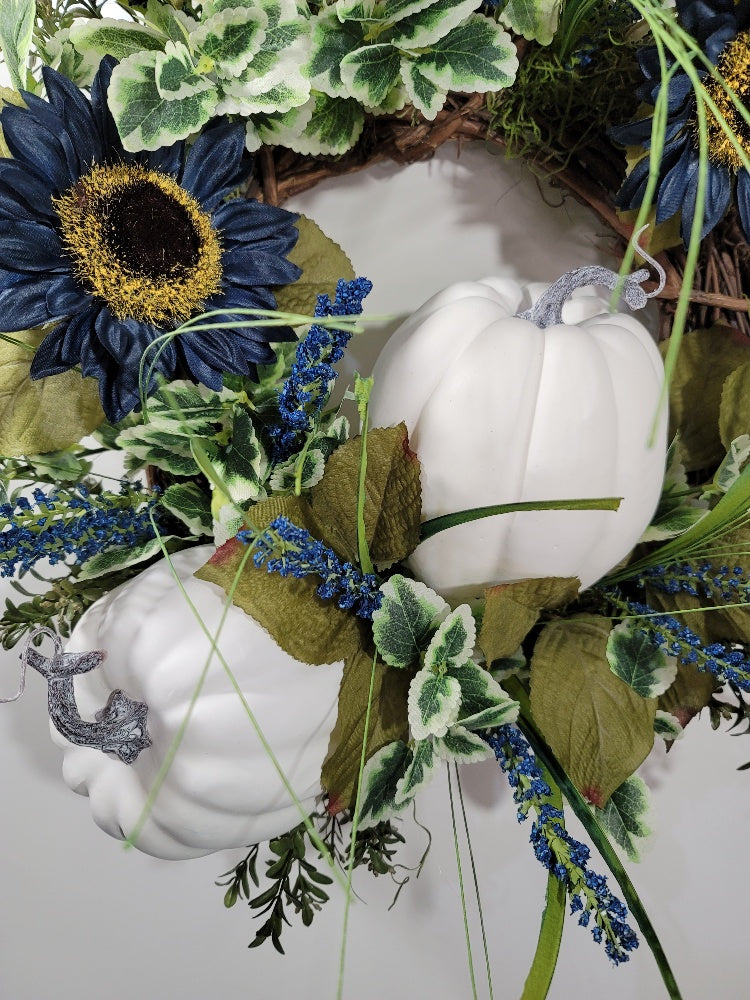 Sunflower and pumpkin grapevine wreath