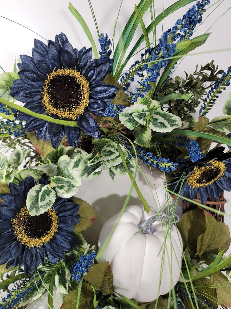 Sunflower and pumpkin grapevine wreath