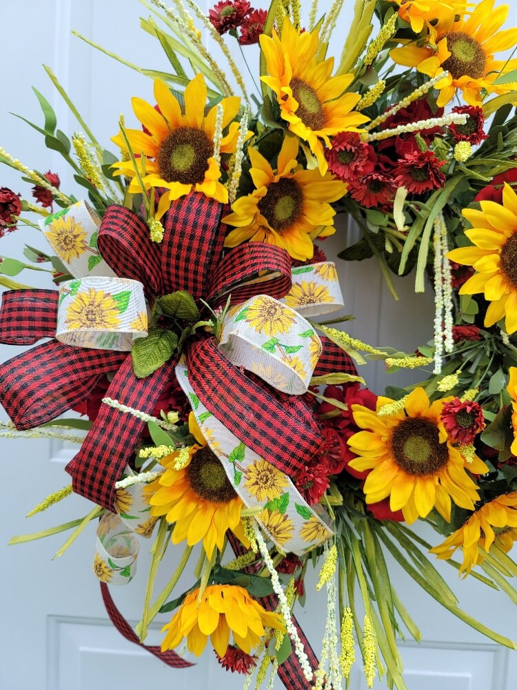 Sunflower and red flower wreath
