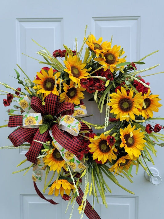 Sunflower and red flower wreath
