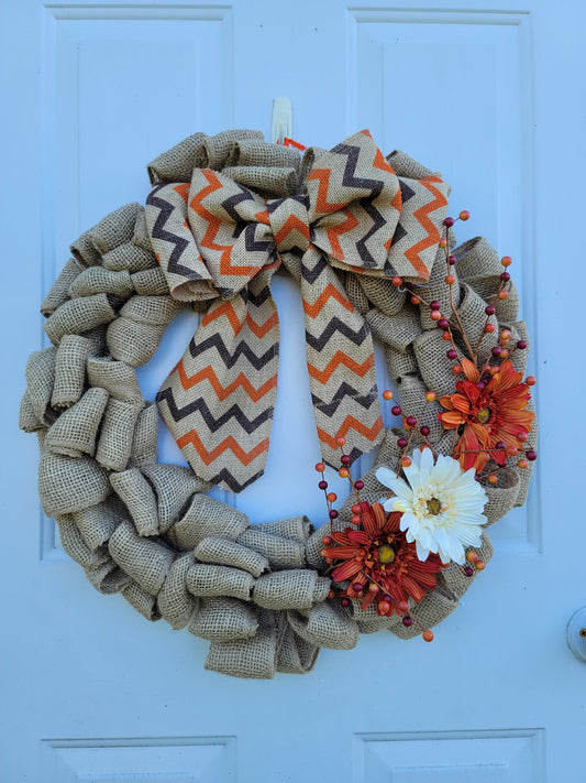 Fall time burlap wreath with sunflowers
