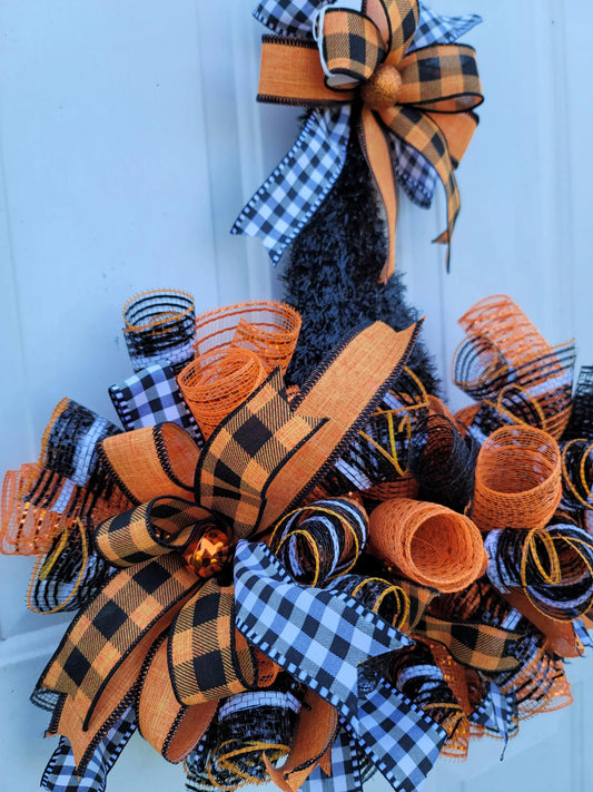 Witch Hat Wreath ~ Black, White & Orange