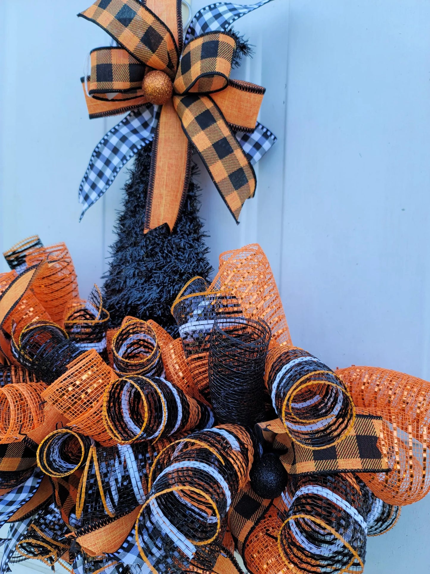 Witch Hat Wreath ~ Black, White & Orange