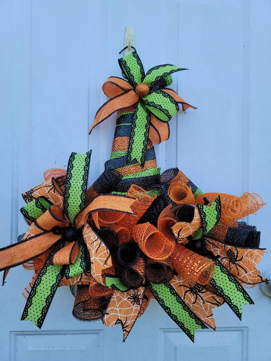 Witch Hat Wreath ~ Black, Orange and Green