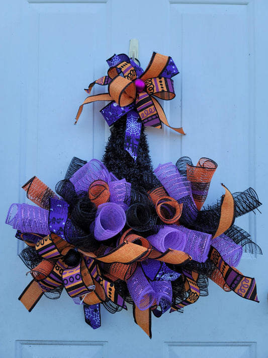 Witch Hat Wreath ~ Black, Orange & Purple