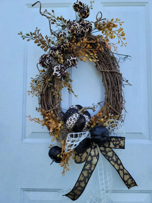 Fall Wreath ~ Pumpkin ~ Animal Print
